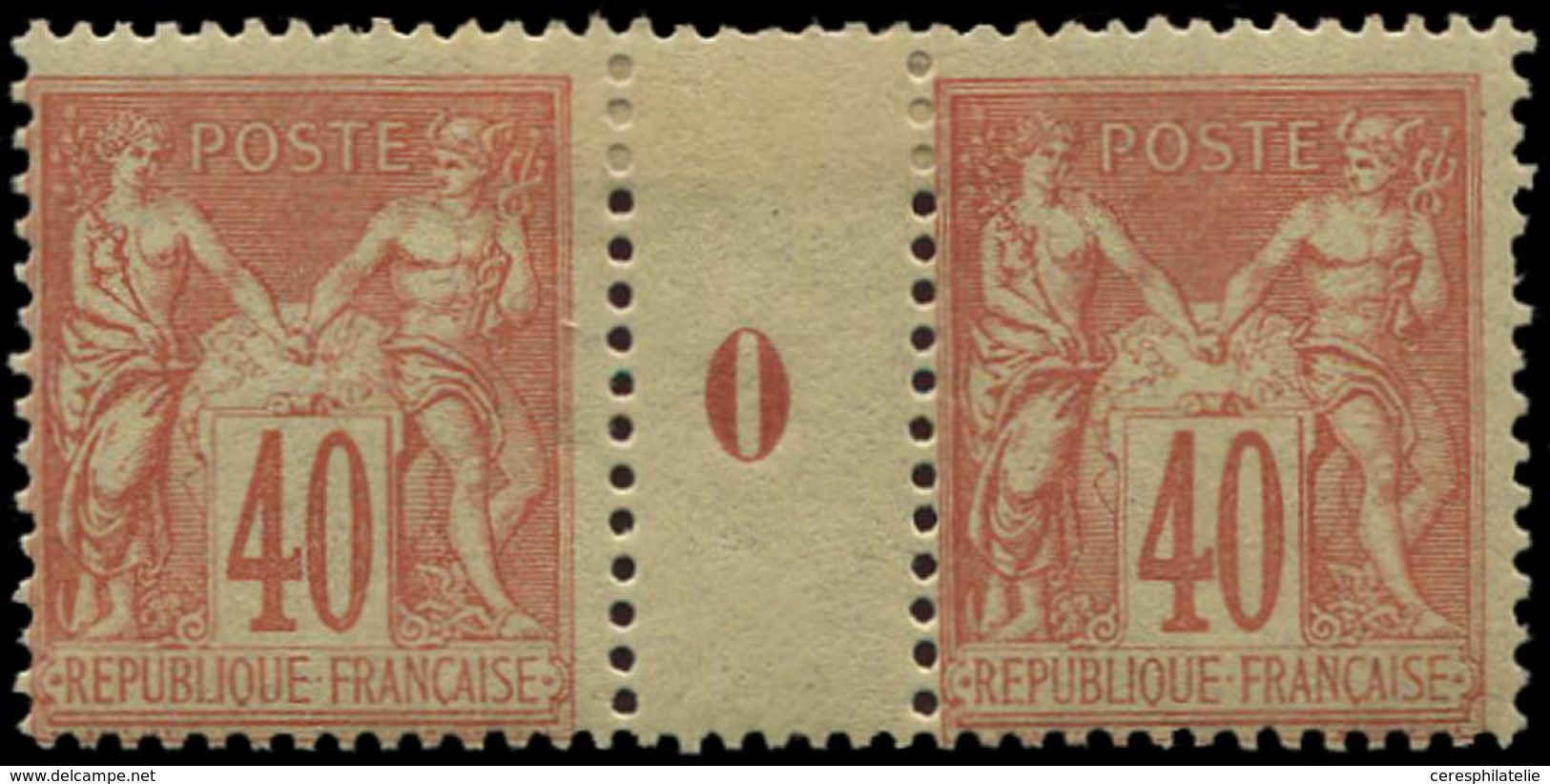 * TYPE SAGE - 94   40c. Rouge-orange, PAIRE Mill.0, Décentrée, Une Dent Courte - 1876-1878 Sage (Typ I)