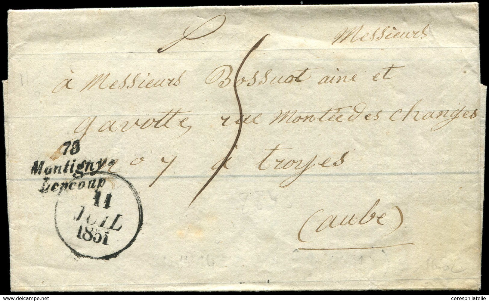 Let OBLITERATIONS PAR DEPARTEMENTS - 73/SEINE & MARNE Cursive 73/MONTIGNY/LENCOUP Sur LAC, Dateur A 11/7/51, TB - 1849-1876: Periodo Clásico