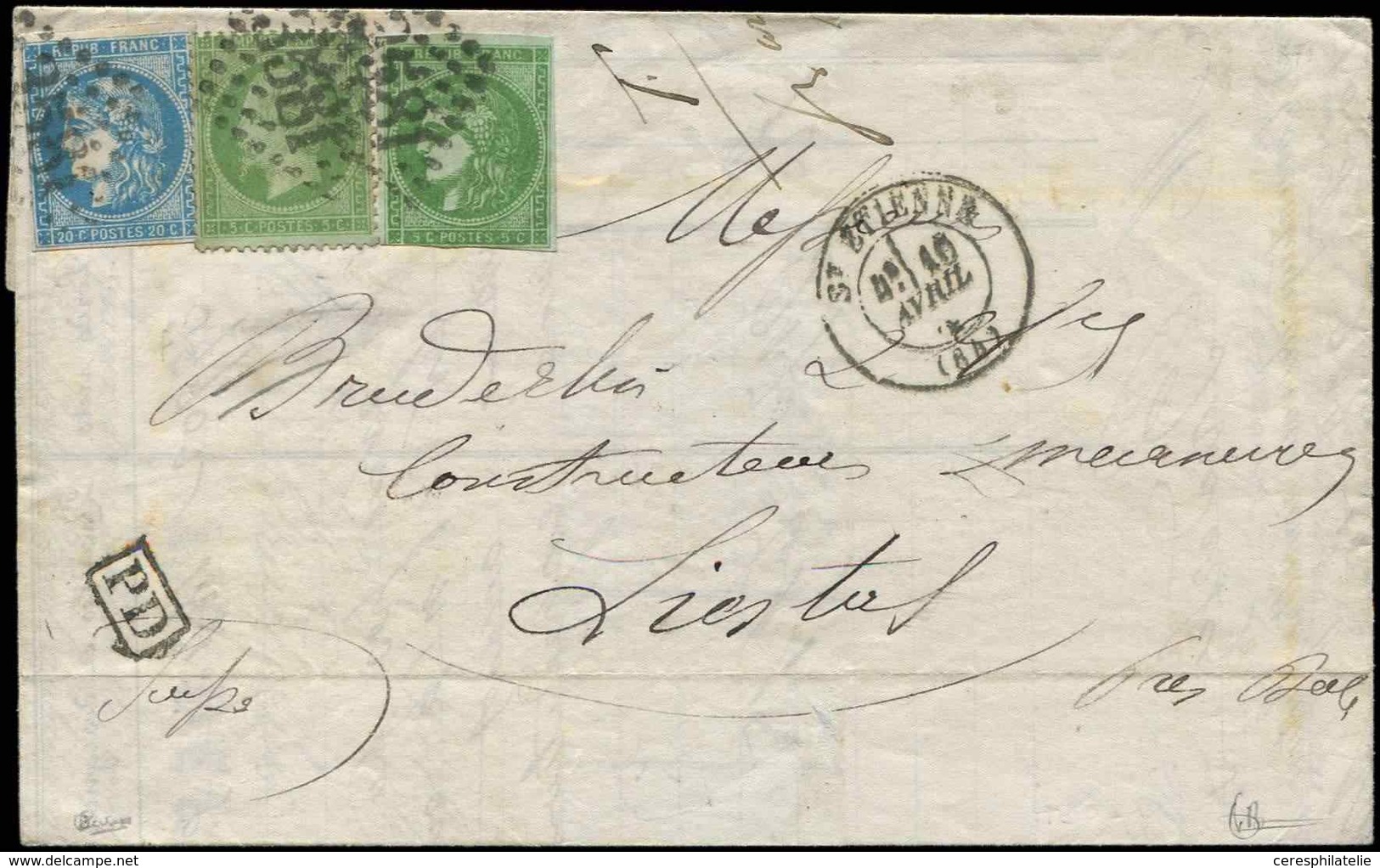 Let AFFRANCHISSEMENTS ET COMBINAISONS - N°20, 42B Et 46B Obl. GC 3581 S. LAC, Càd T17 St ETIENNE 10/4/71, N°42 Lég. Touc - 1849-1876: Periodo Clásico