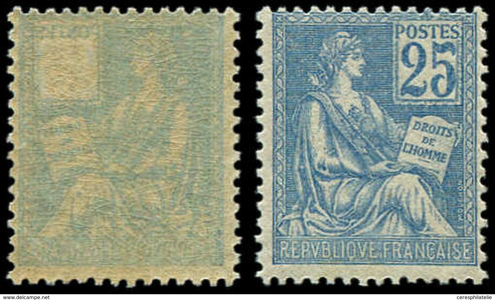 ** VARIETES - 114c  Mouchon, 25c. Bleu, Impression RECTO-VERSO Sauf Les Chiffres, TB - Used Stamps