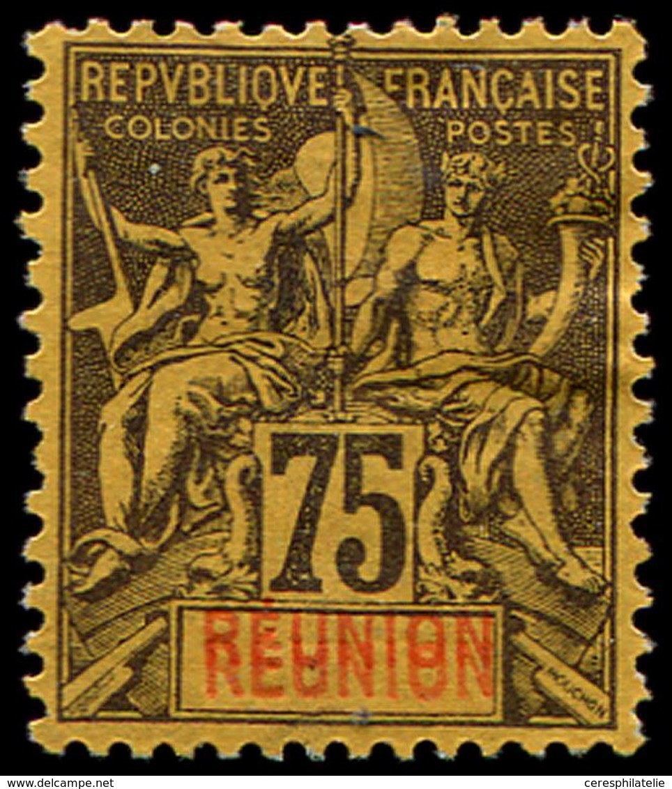 * REUNION 43a : 75c. Violet Noir Sur Jaune, DOUBLE REUNION, TB - Other & Unclassified