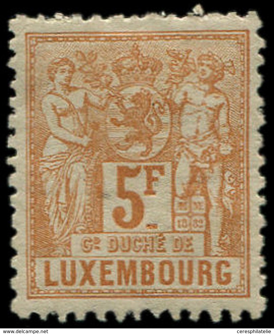 * LUXEMBOURG 58 : 5f. Jaune-brun, TB - 1859-1880 Armarios