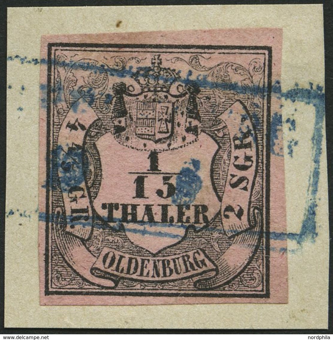 OLDENBURG 3I BrfStk, 1852, 1/15 Th. Schwarz Auf Mattbräunlichrot, Type I, Prachtbriefstück, Mi. 100.- - Oldenburg