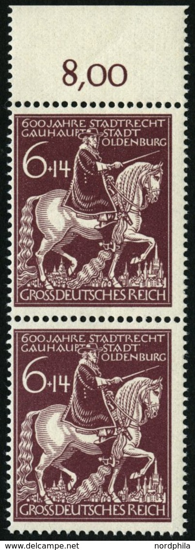 Dt. Reich 907IV **, 1945, 6 Pf. Oldenburg Mit Abart Gebrochenes Schwert, Im Senkrechten Paar Mit Normaler Marke, Pracht, - Sonstige & Ohne Zuordnung