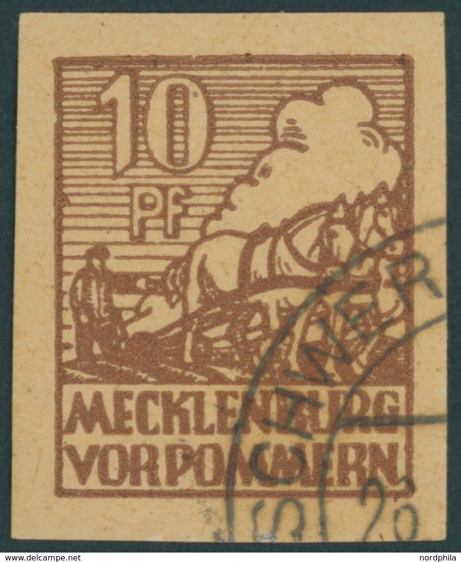 MECKLENBURG-VORPOMMERN 35y O, 1946, 10 Pf. Lebhaftsiena, Graustichiges Papier, Mit Abart Farbpunkt An Der Linken Randlin - Other & Unclassified