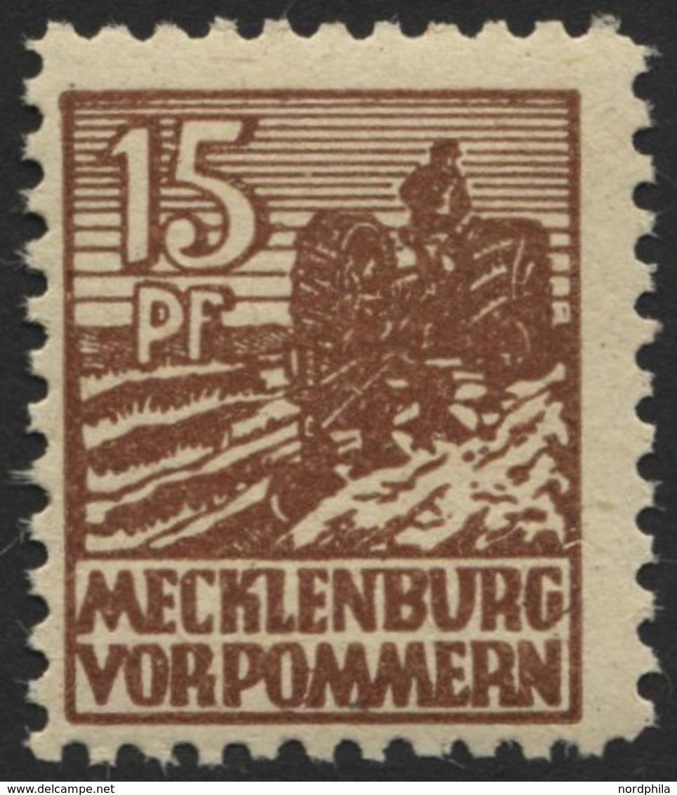 MECKLENBURG-VORPOMMERN 37yd **, 1946, 15 Pf. Mittelsiena, Graues Papier, Pracht, Gepr. Kramp, Mi. 80.- - Other & Unclassified