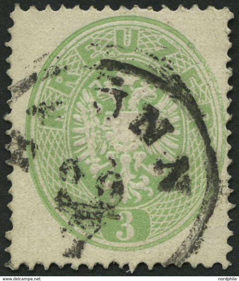 ÖSTERREICH 25 O, 1863, 3 Kr. Grün, K1 BRÜNN, Pracht, Gepr. Seitz, Mi. 110.- - Gebraucht