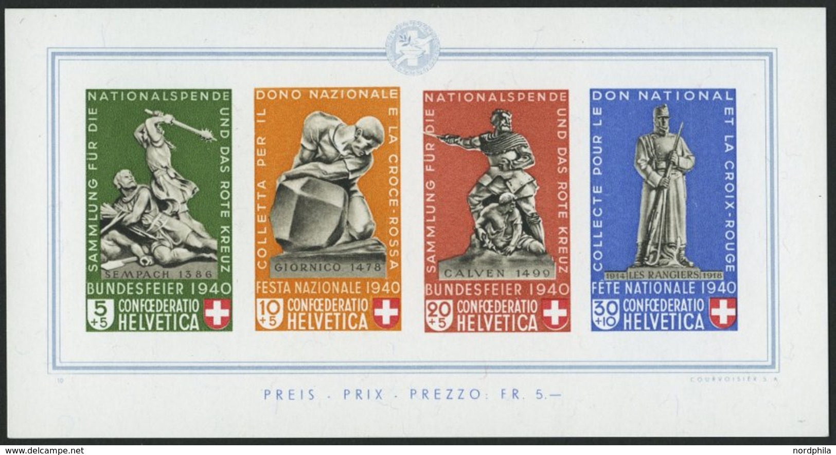 SCHWEIZ BUNDESPOST Bl. 5 **, 1940, Block Pro Patria, Pracht, Mi. 450.- - Other & Unclassified