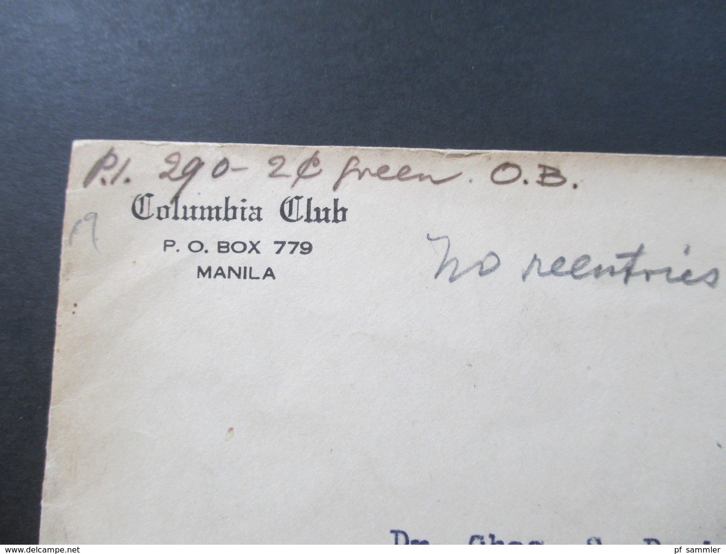 USA 1925 Philippinen Nr. 275 Ausgabe 1917 Columbia Club Manila Nach Malate - Philippines