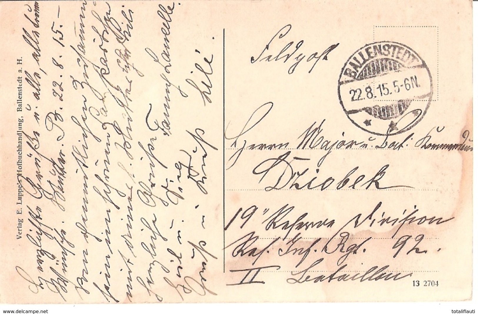 BALLENSTEDT Am Harz Schlossmühle Gelaufen 22.8.1915 Als Feldpost - Ballenstedt