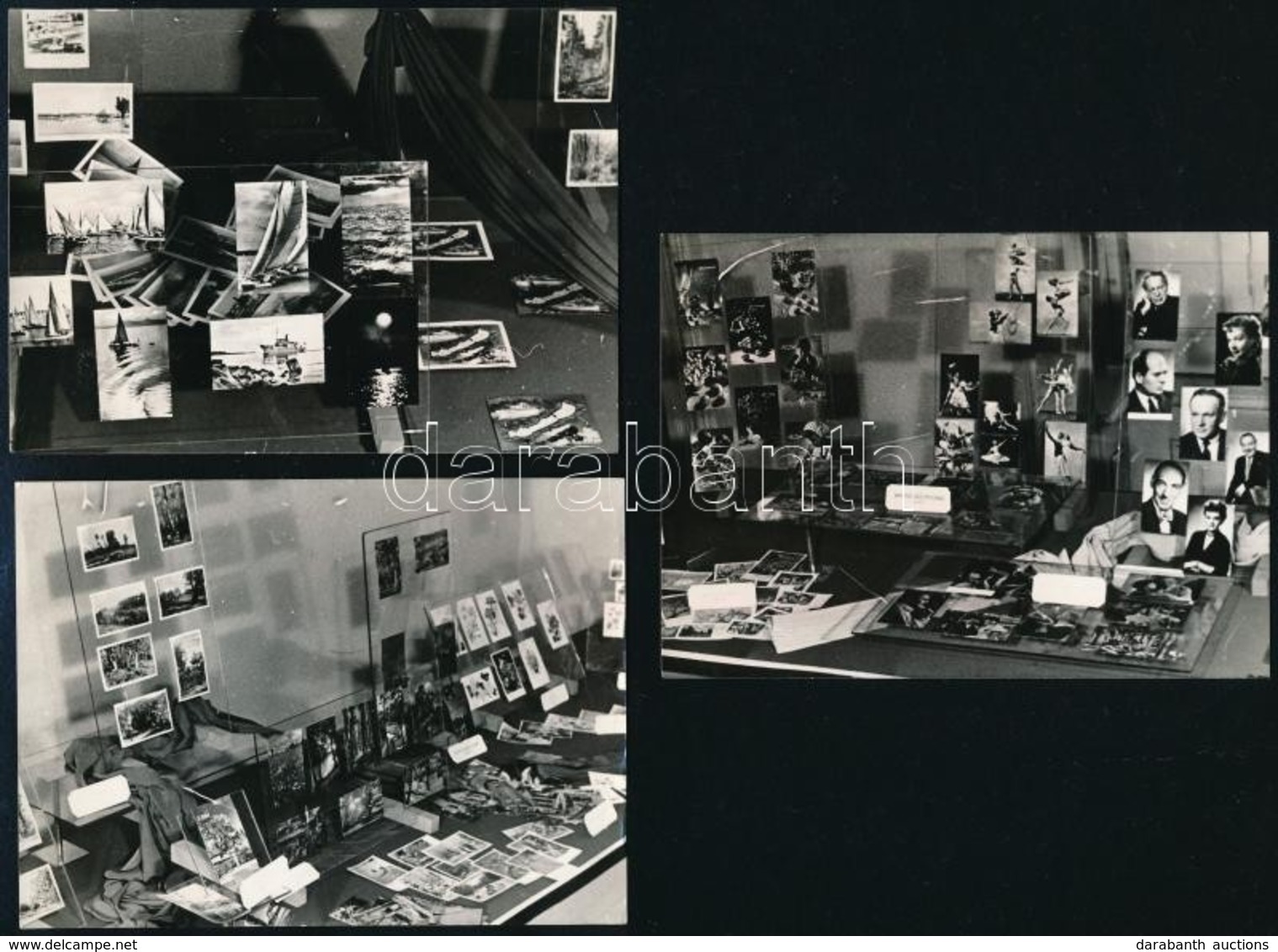1957 3 Db Fotó Képeslapkiállításról, 9×12 Cm - Autres & Non Classés