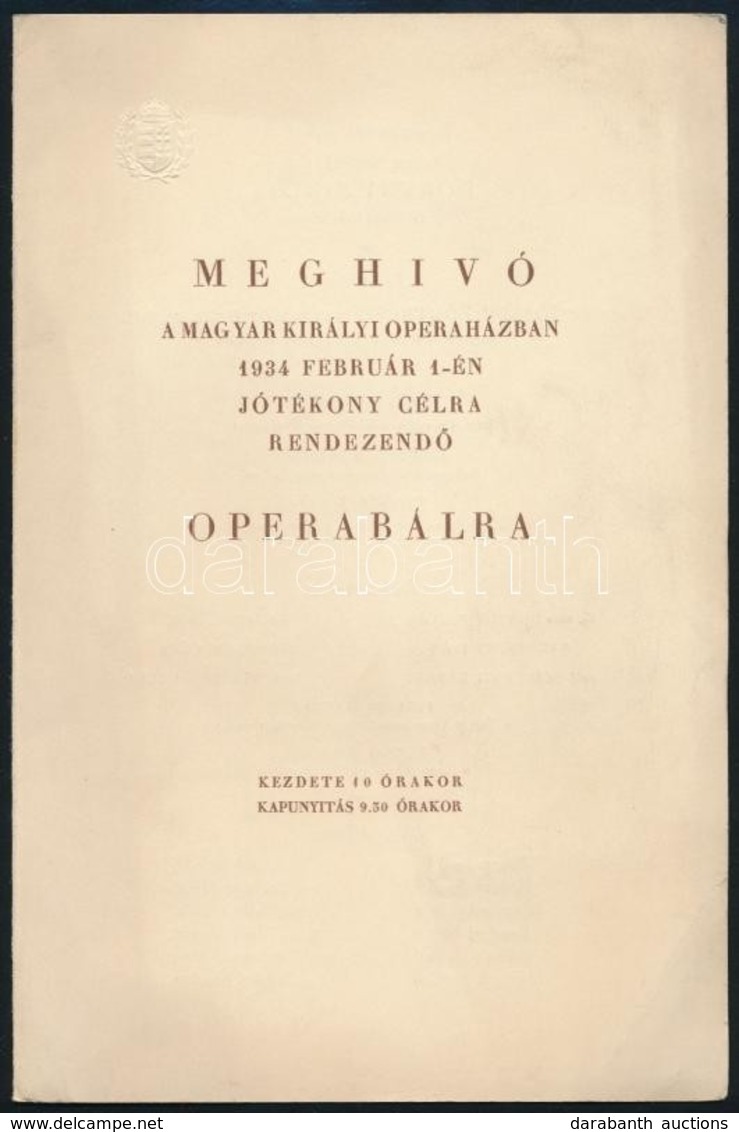 1934 Meghívó A Magyar Királyi Operaházban Tartandó Operabálra - Non Classés