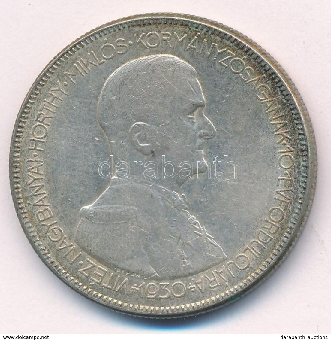 1930. 5P Ag 'Horthy Jobbra' T:2- Patina 
Adamo P8 - Zonder Classificatie