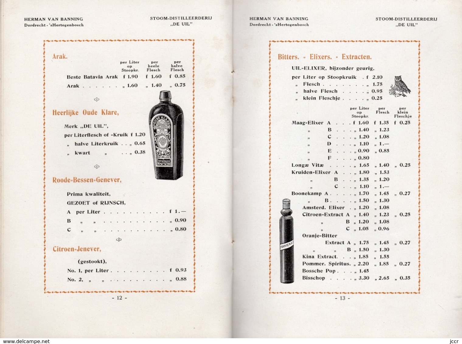Prijs-courant 1915 van Herman van Banning - Stoom-Distilleerderij "de uil" - Dordrecht 's Hertogenbosch - Holland