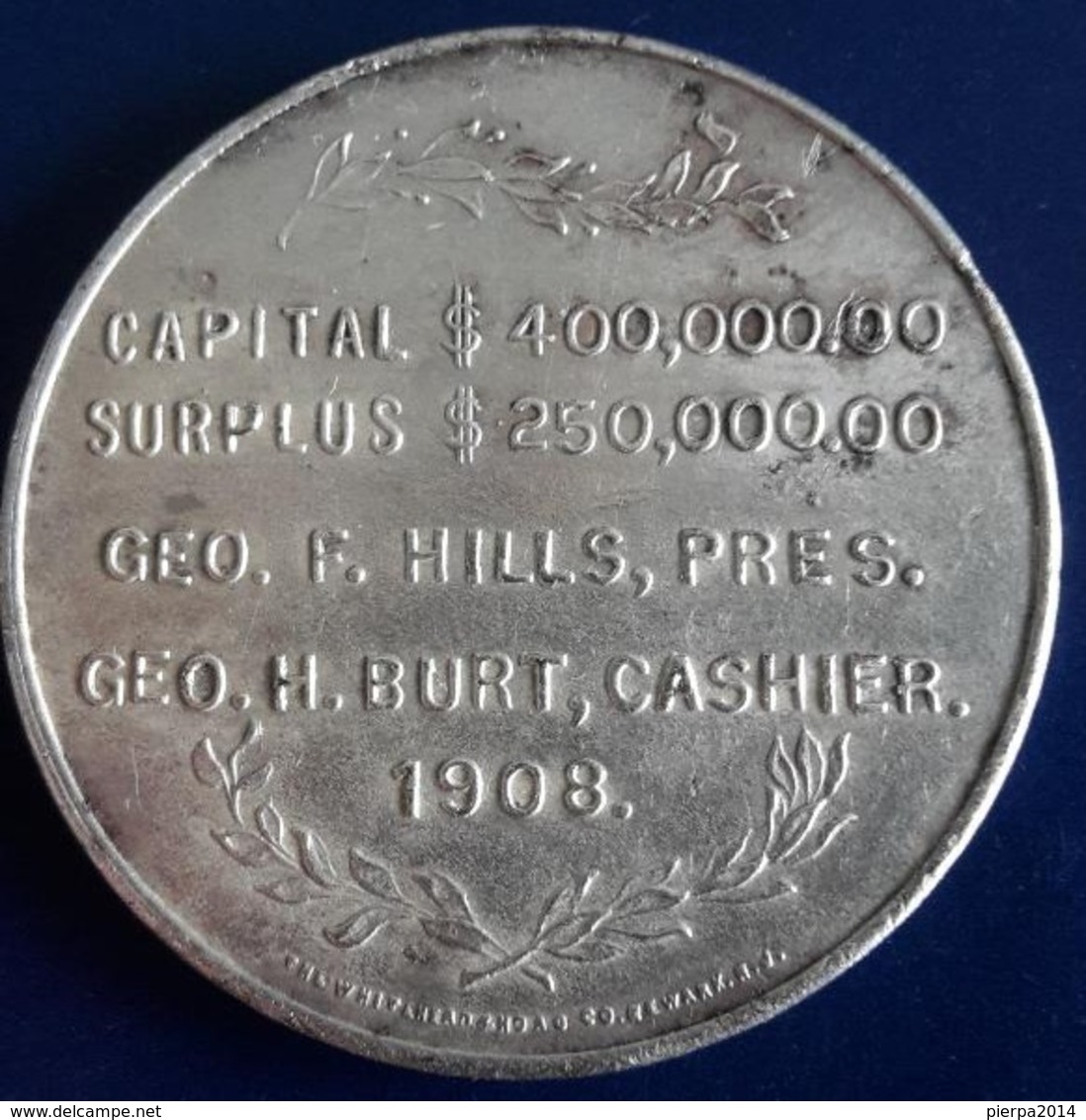 State Bank, Hartford, Connecticut 1908 Advertising Medal By Whitehead & Hoag - Firmen