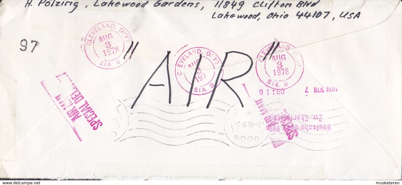 United States Purple Boxed AIR MAIL Special Delivery & Registered CLEVELAND Ohio 1978 Cover Brief DEUTSCHE BANK Germany - Express & Einschreiben