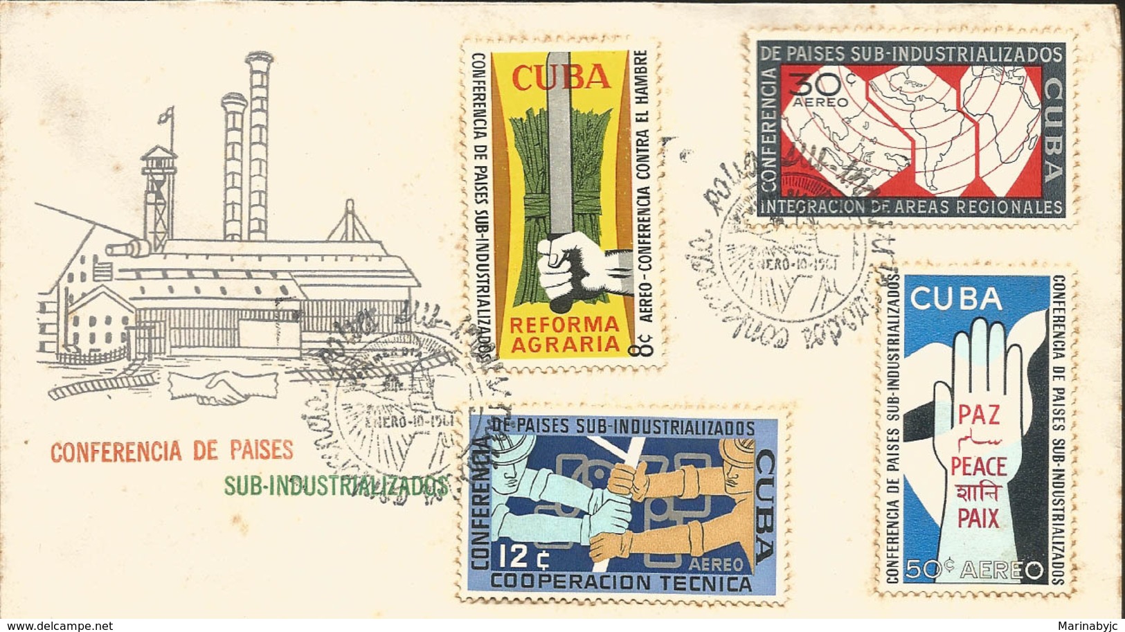 V) 1961 CARIBBEAN, PUBLIC CAPITAL FOR ECONOMIC BENEFIT, MULTIPLE STAMPS, BLACK CANCELLATION, SET OF 4, WITH SLOGAN CANCE - Brieven En Documenten