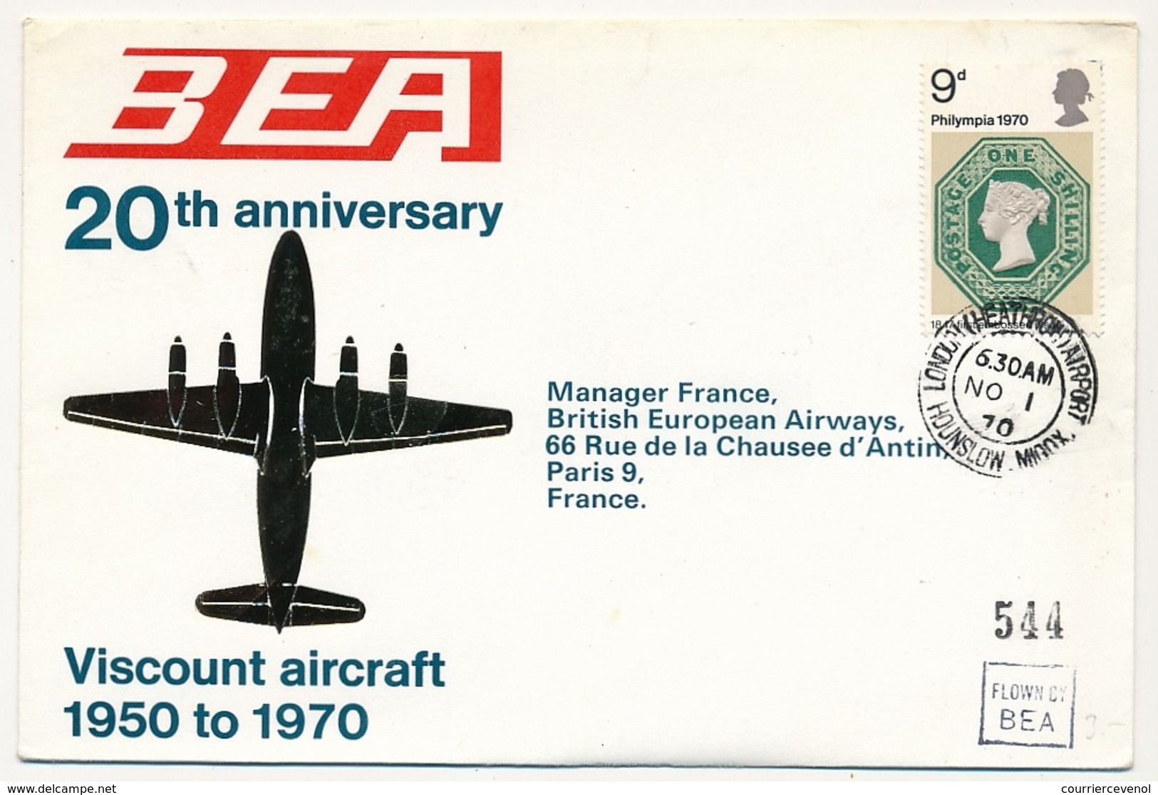 GRANDE BRETAGNE - 20eme Anniversaire BEA - Viscount Aircraft 1950 To 1970 - 1970 - Briefe U. Dokumente