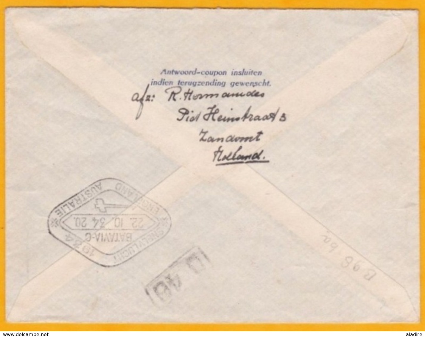 1934 - Course Aérienne Mac Robertson ROYAL DUTCH AIR LINES  London - Amsterdam - Batavia - Airmail