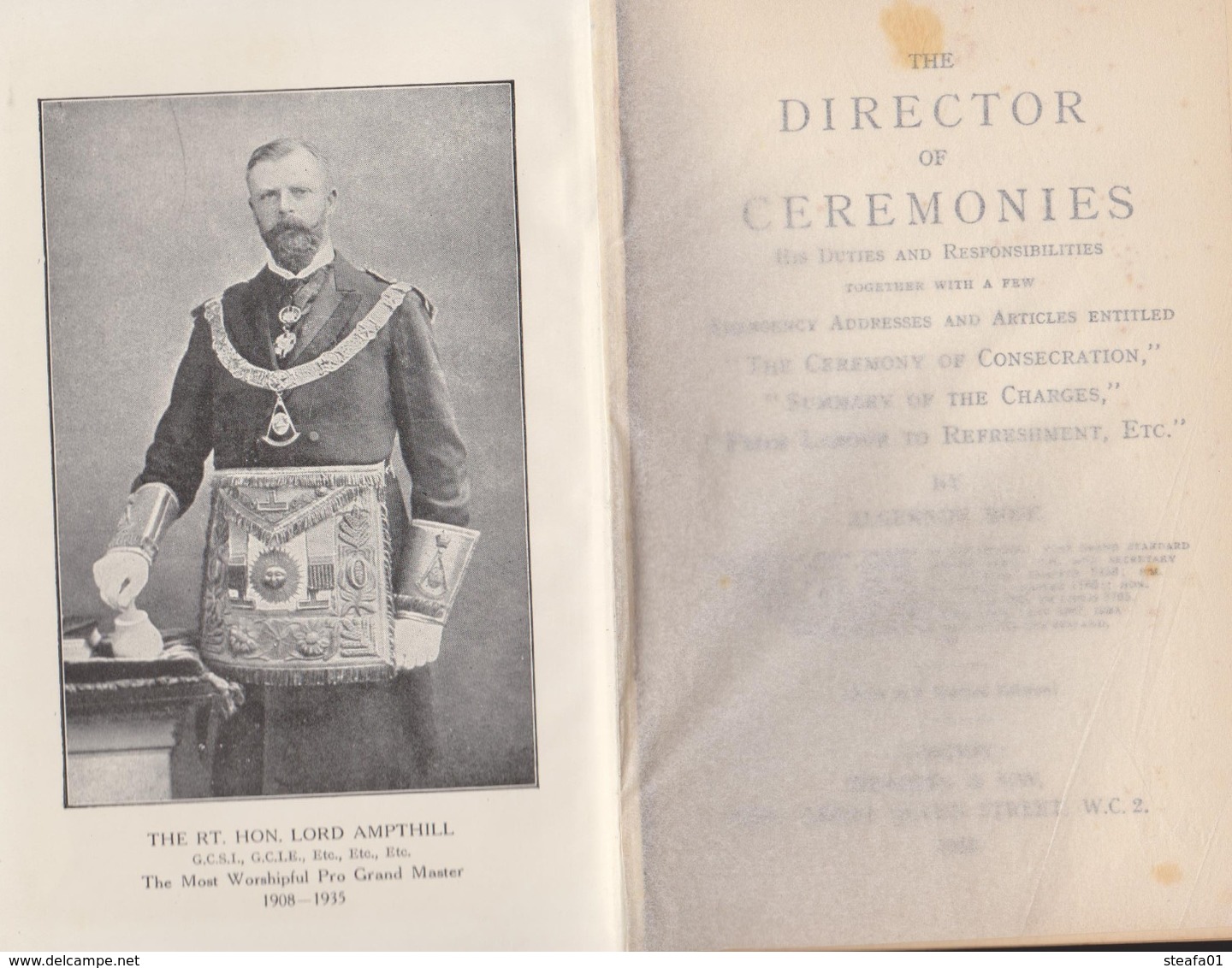 Vrijmetselarij, Franc-Maçonnerie, Director Of Ceremonies, Duties And Responsibilities, 1932, COLLECTORS!!!! - Spiritualisme