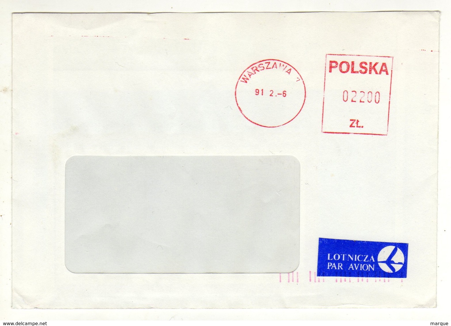 Enveloppe POLSKA POLOGNE Oblitération E.M.A. WARSZAWA 06/02/1991 - Frankeermachines (EMA)