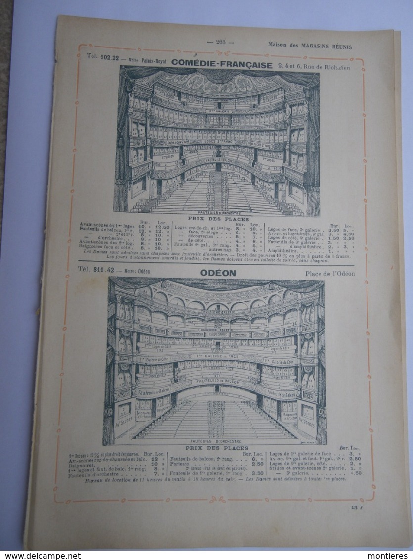 Liste Et Plans Des Salles De Théâtres De Paris Comédie Française Odéon Opéra Bouffes-Parisiens Apollo - Cabarets Bals - Andere Plannen