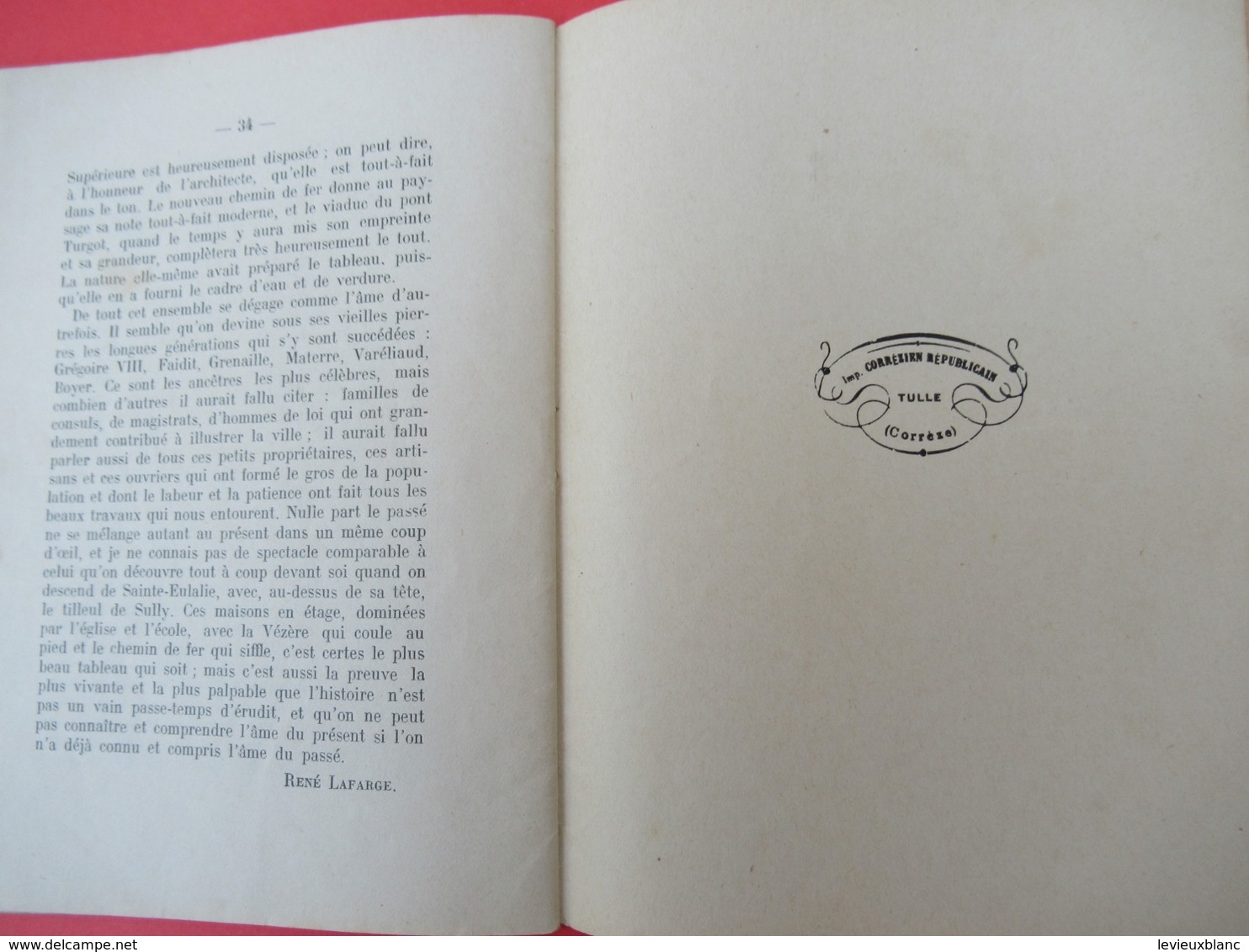 Livret / UZERCHE Et Ses Illustrations / Conférence Du 20 Août 1904 / René LAFARGE/TULLE/ 1936       LIV170 - Limousin