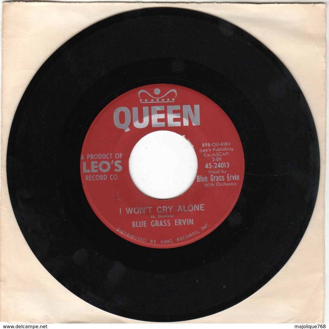 Blue Grass Ervin - Misery - I Won't Cry Alone - Queen 45-24013 - 1962 - - Country En Folk