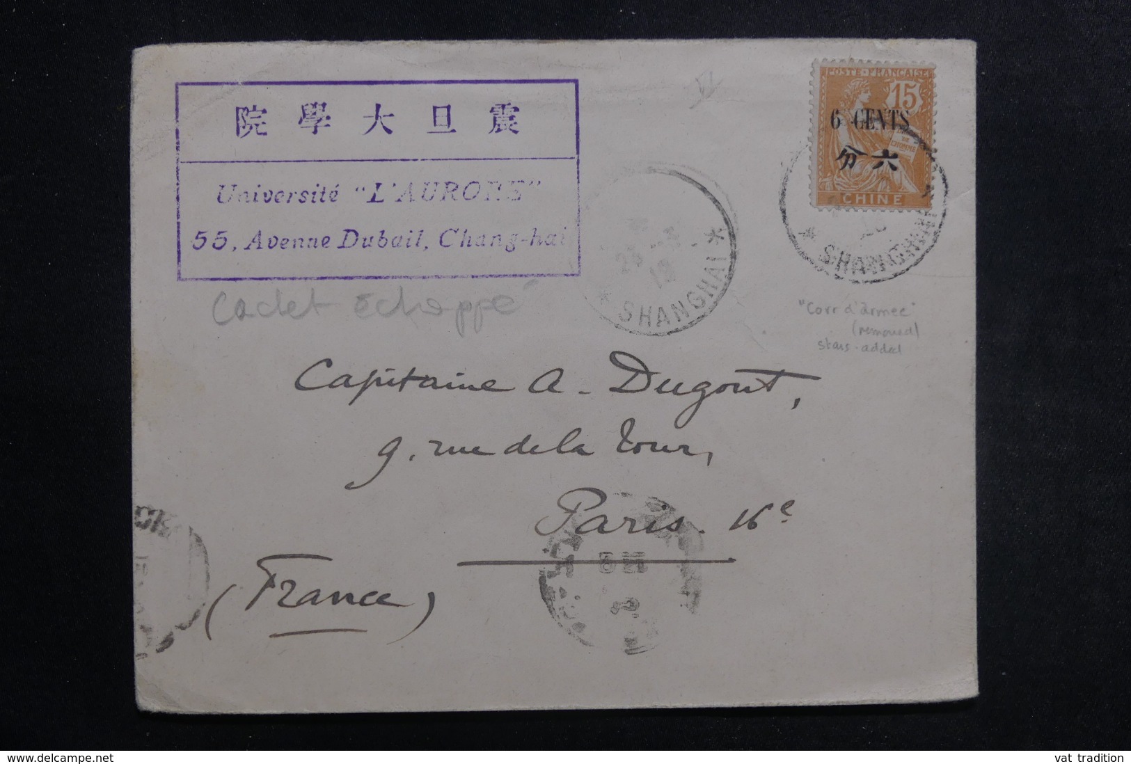 CHINE - Enveloppe De Shangaï Pour Paris En 1929, Affranchissement Plaisant Mouchon Surchargé - L 42228 - Lettres & Documents