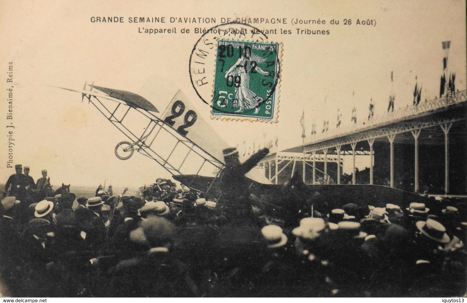 CPA. - Accidents > Gde Semaine D'Aviation De Champagne - Le 26.8.1909 L'Appareil De BLERIOT S'abât Devant Les Tribunes - Accidentes