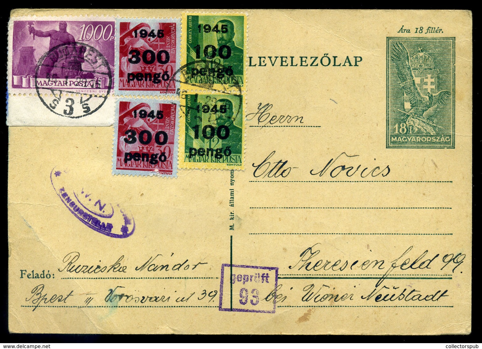 BUDAPEST 1946.01. Inflációs Levlap Ausztriába Küldve, Cenzúrázva  /  Infl. P.card To Austria Cens. - Brieven En Documenten