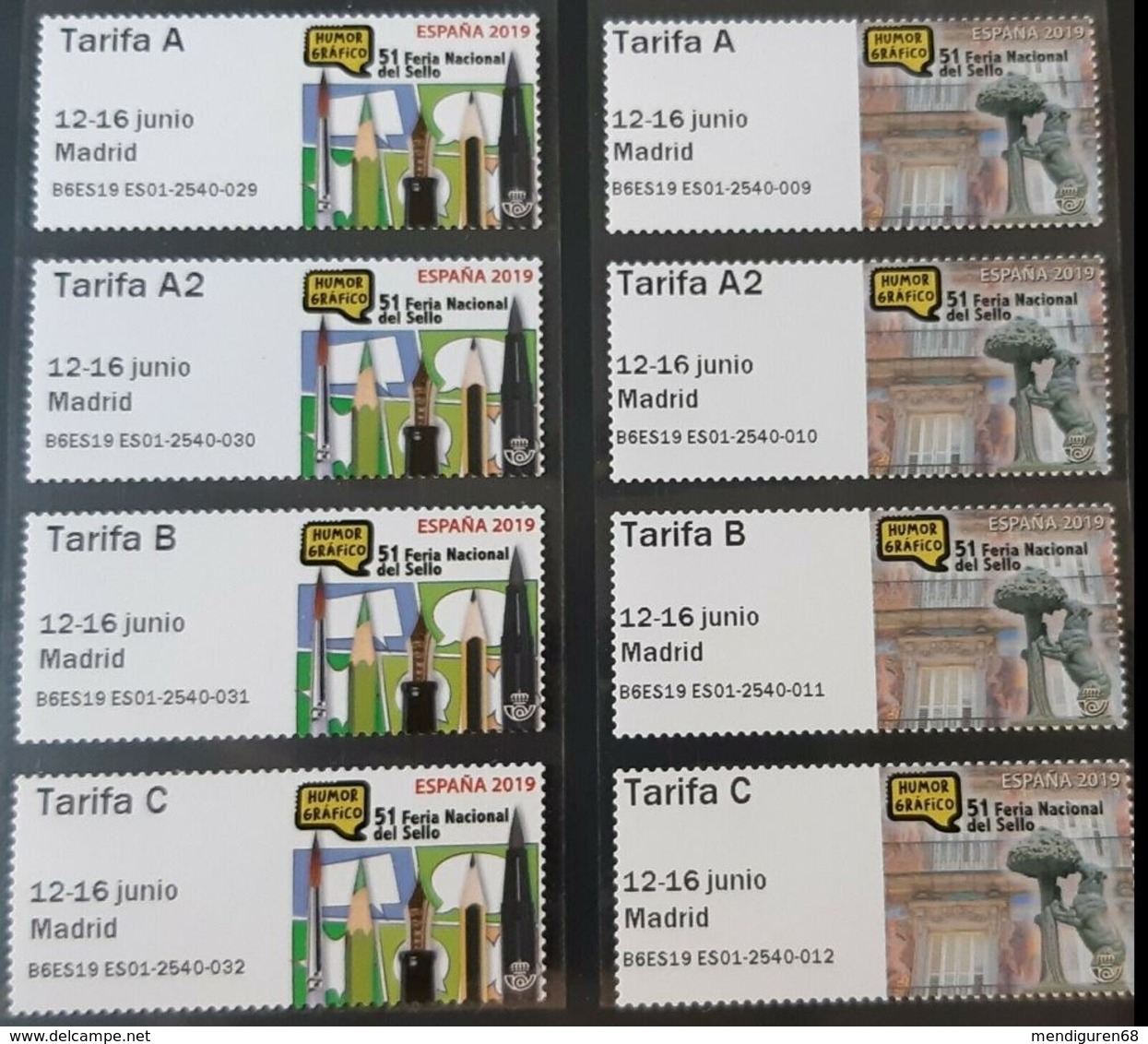 ESPAGNE SPANIEN SPAIN ESPAÑA 2019 ETIQUETA ATM: 51 STAMP SHOW GREAT PLACE OF MADRID SET 8V MNH ED AT199-200 - Service