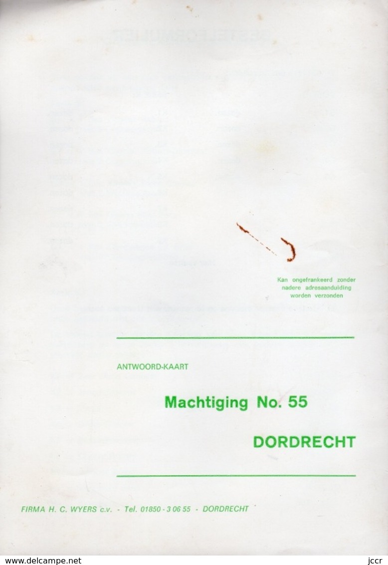 Fa. H. C. Wyers C.v. Dordrecht - Holland -   Antwoord-Kaart (Carte-Réponse Illustrée En Couleurs) - Vers 1960 - Koken & Wijn