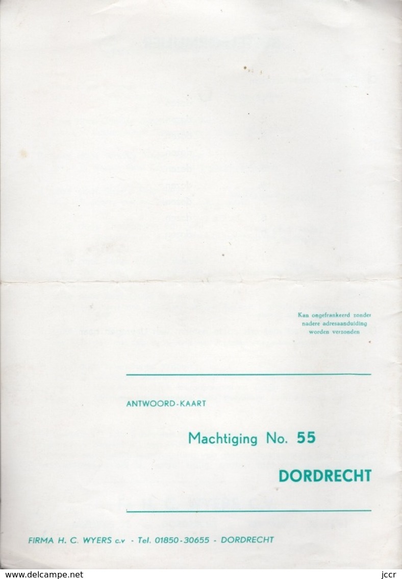 Fa. H. C. Wyers C.v. Dordrecht - Holland -   Antwoord-Kaart (Carte-Réponse Illustrée En Couleurs) - Vers 1960 - Cuisine & Vins