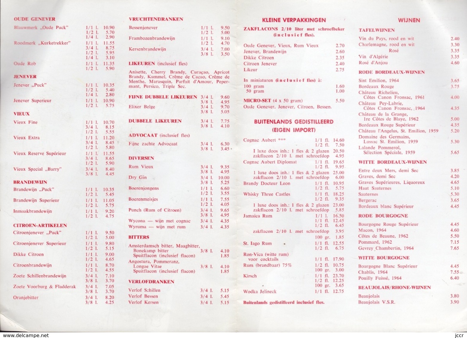 Beknopte Prijslijst - Fa. Alph. Tissen - Heerlen (Pays-Bas) Geleenstraat 7 - Vers 1960 - Cuisine & Vins