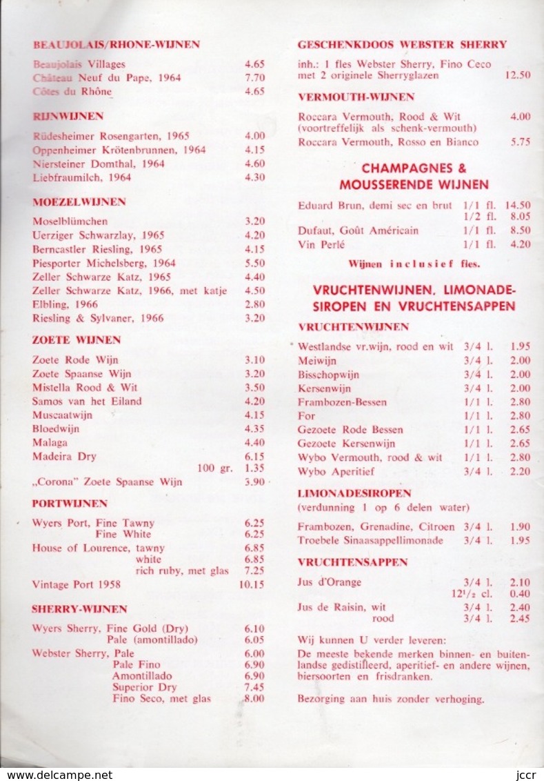 Beknopte Prijslijst - Fa. Alph. Tissen - Heerlen (Pays-Bas) Geleenstraat 7 - Vers 1960 - Küche & Wein