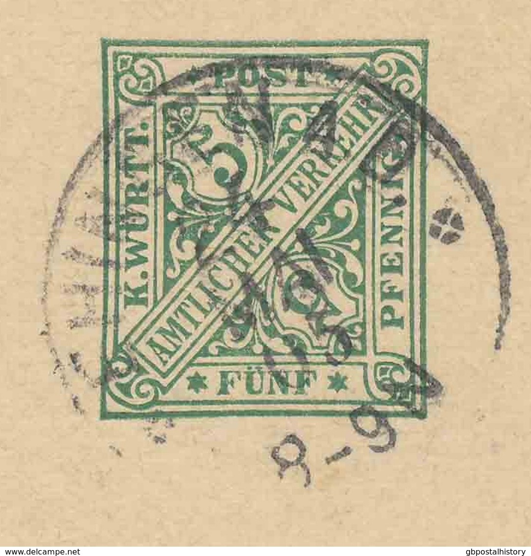 WÜRTTEMBERG "EHINGEN A.D." K1 A. 5 Pf Kab-GA-Dienstpostkarte (Druckdatum "13 12 99") N. Münsingen, 1905 - Enteros Postales