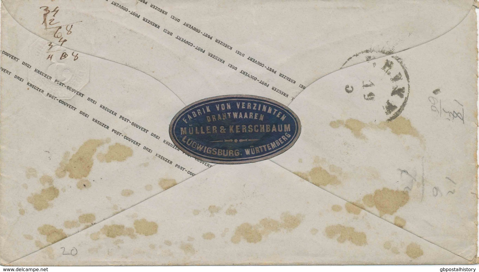 WÜRTTEMBERG "LUDWIGSBURG" Fingerhut-K1 A. Drei Kreuzer Pra.-GA-Umschlag N. BRIXEN - Der Stempel Wurde Vorschriftswidrig - Postal  Stationery