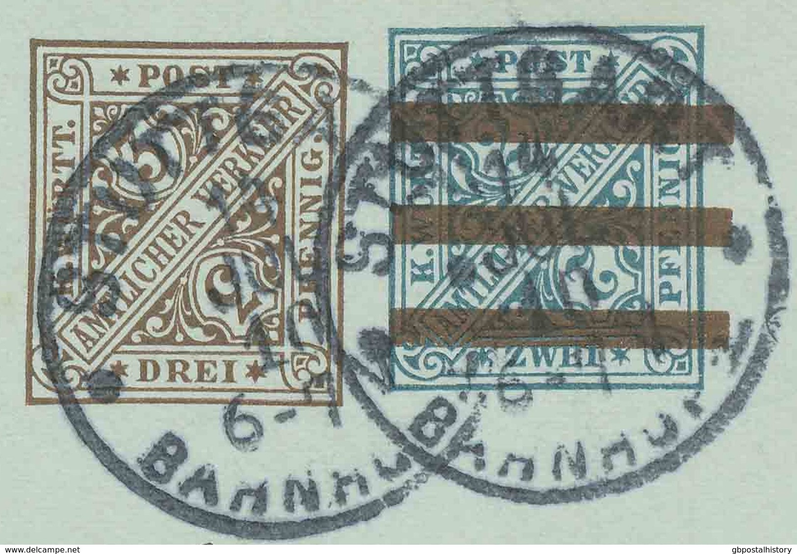 WÜRTTEMBERG "STUTTGART / BAHNHOF 1" K1 A. 3 Pf A. 2 Pf Kab.-Ah.-GA-Dienstpostkarte, 1910 - Stempel Zweimal Abgeschlagen - Postwaardestukken