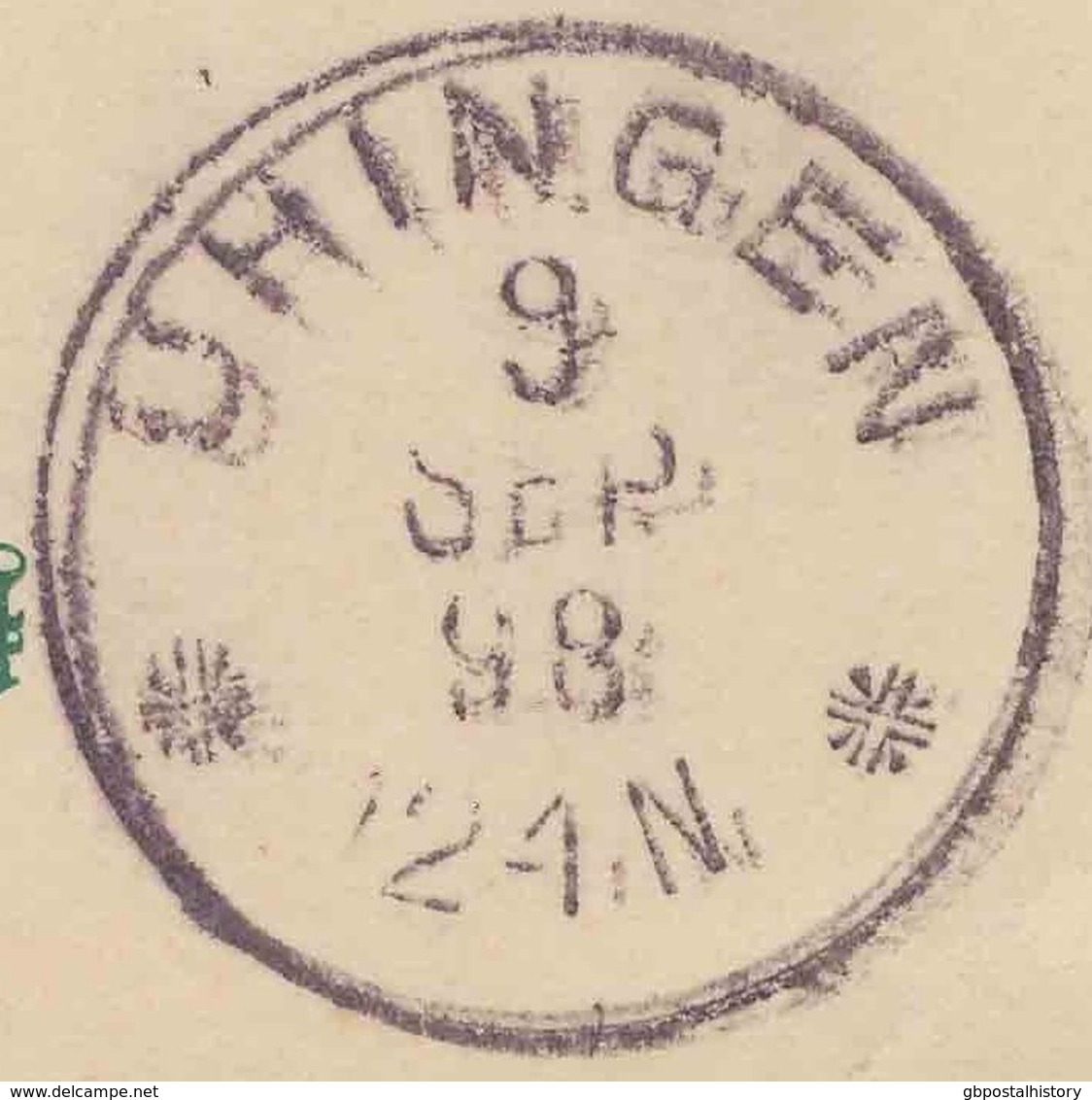 WÜRTTEMBERG "UHINGEN" Selt. Ank.-K1 A. 5 Pf Grün Kab.-GA-Postkarte Aus "GÖPPINGEN" K1, 1898 - Postwaardestukken