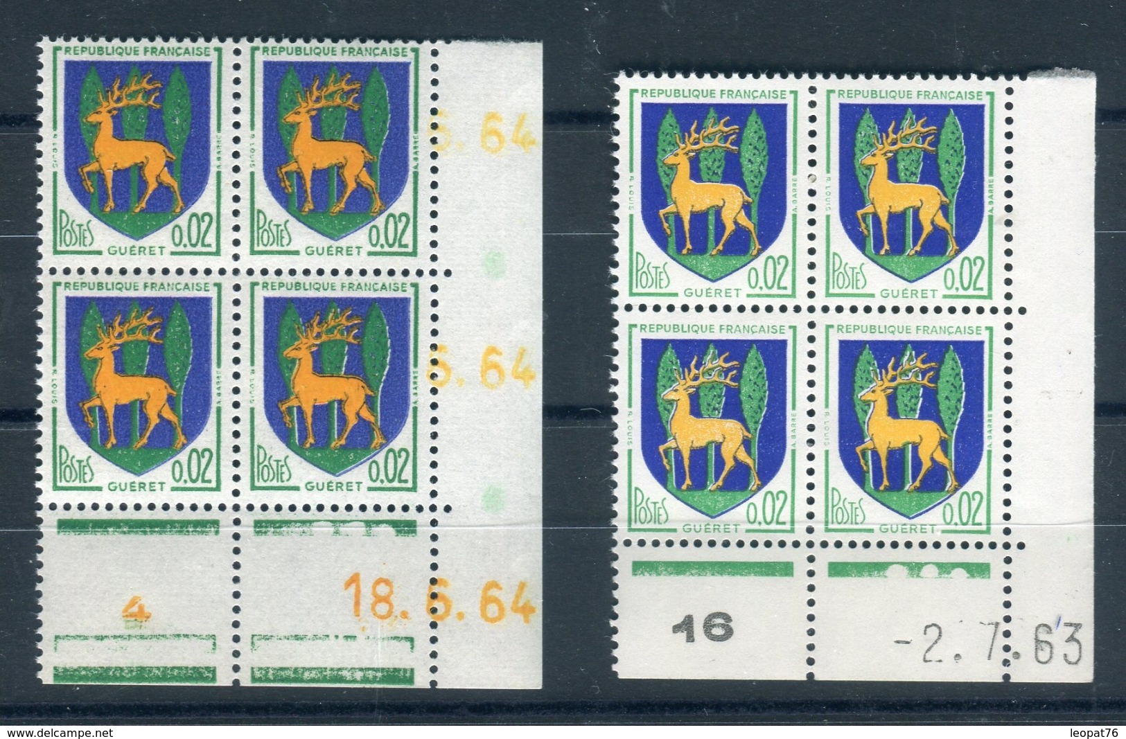 Variété N° Yvert 1351B, Jaune Foncé + Jaune Clair En Blocs De 4 Coins Datés , Neufs Luxe - Prix Fixe - Réf V 748 - Unused Stamps