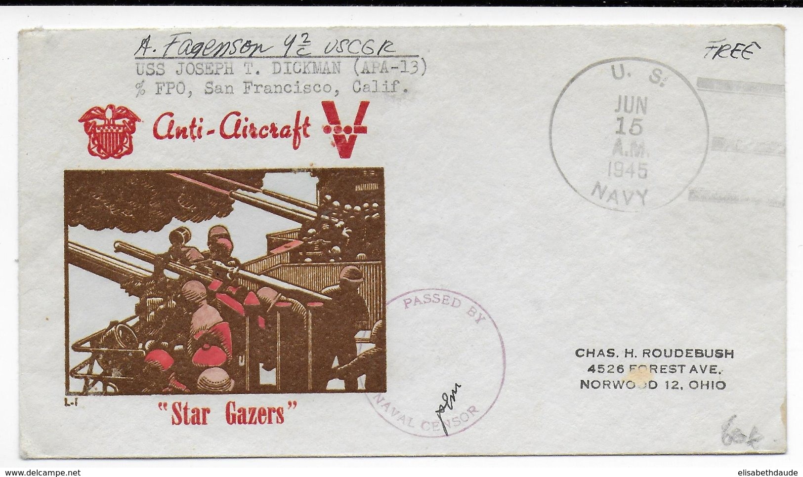 1945 - USA - ENVELOPPE "ANTI AIRCRAFT" Avec CENSURE NAVALE + CACHET De L'US NAVY - Storia Postale