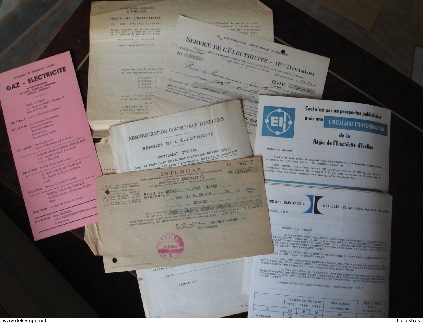 7 Documents Service De L'électricité Régie De L'électricité Ixelles, Intergaz Bruxelles , 1948-1967 - Électricité & Gaz