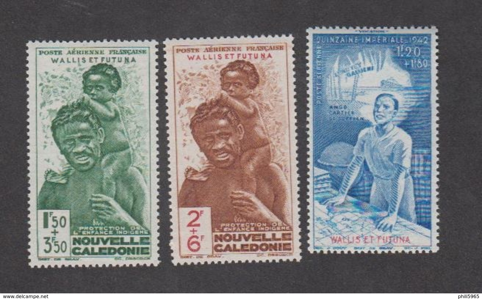 Colonies Françaises -Timbres Neufs ** Wallis Et Futuna - PA N°1 à 3 - 1942 Protection De L'Enfance Indigène & Quinzaine Impériale (PEIQI)