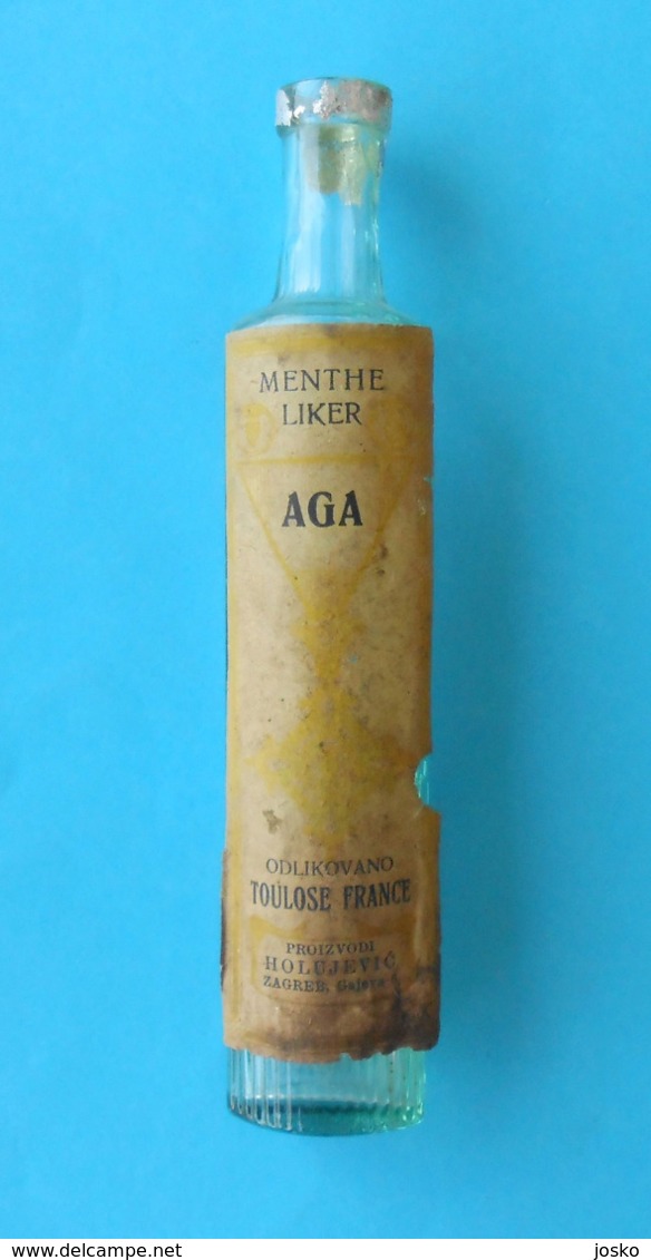 HOLUJEVIC ZAGREB (Croatia) - MENTHE LIKER AGA Antique Bottle Before WW2 * Honored At Toulose - France Ancienne Bouteille - Spiritus