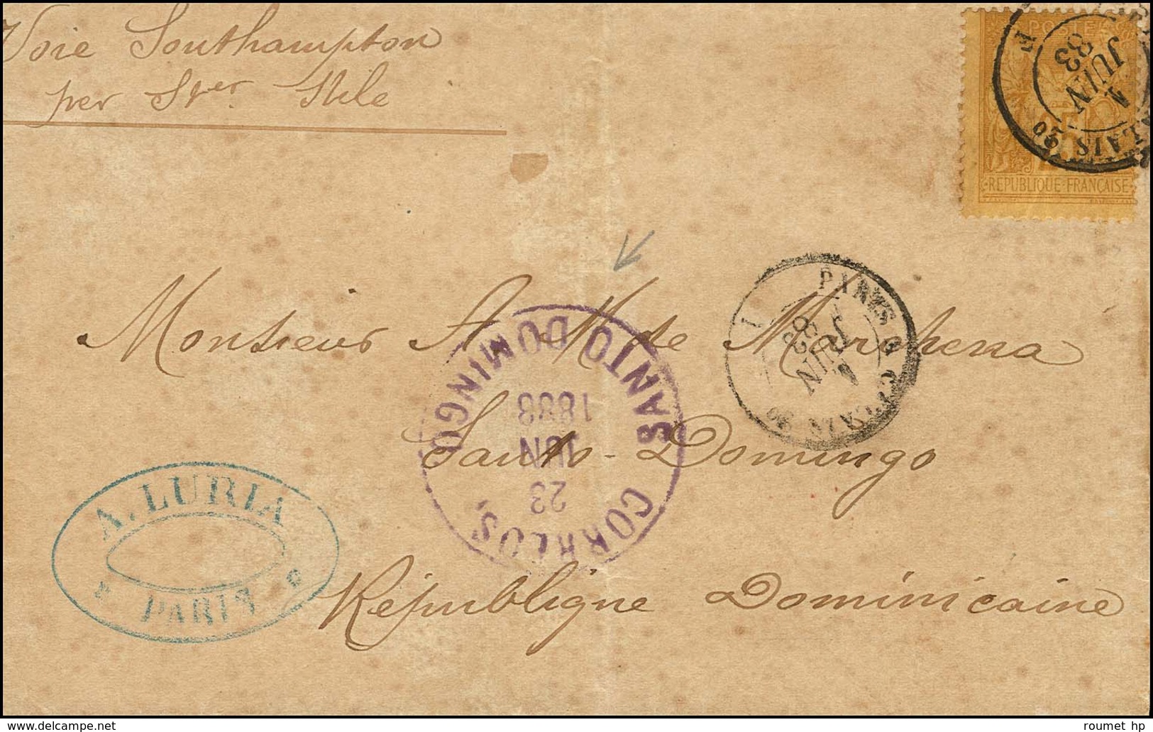 Càd PARIS A CALAIS 2° / N° 92 Sur Lettre Pour Santo Domingo (République Dominicaine), Càd D'arrivée Au Recto. 1883. - TB - 1876-1878 Sage (Type I)