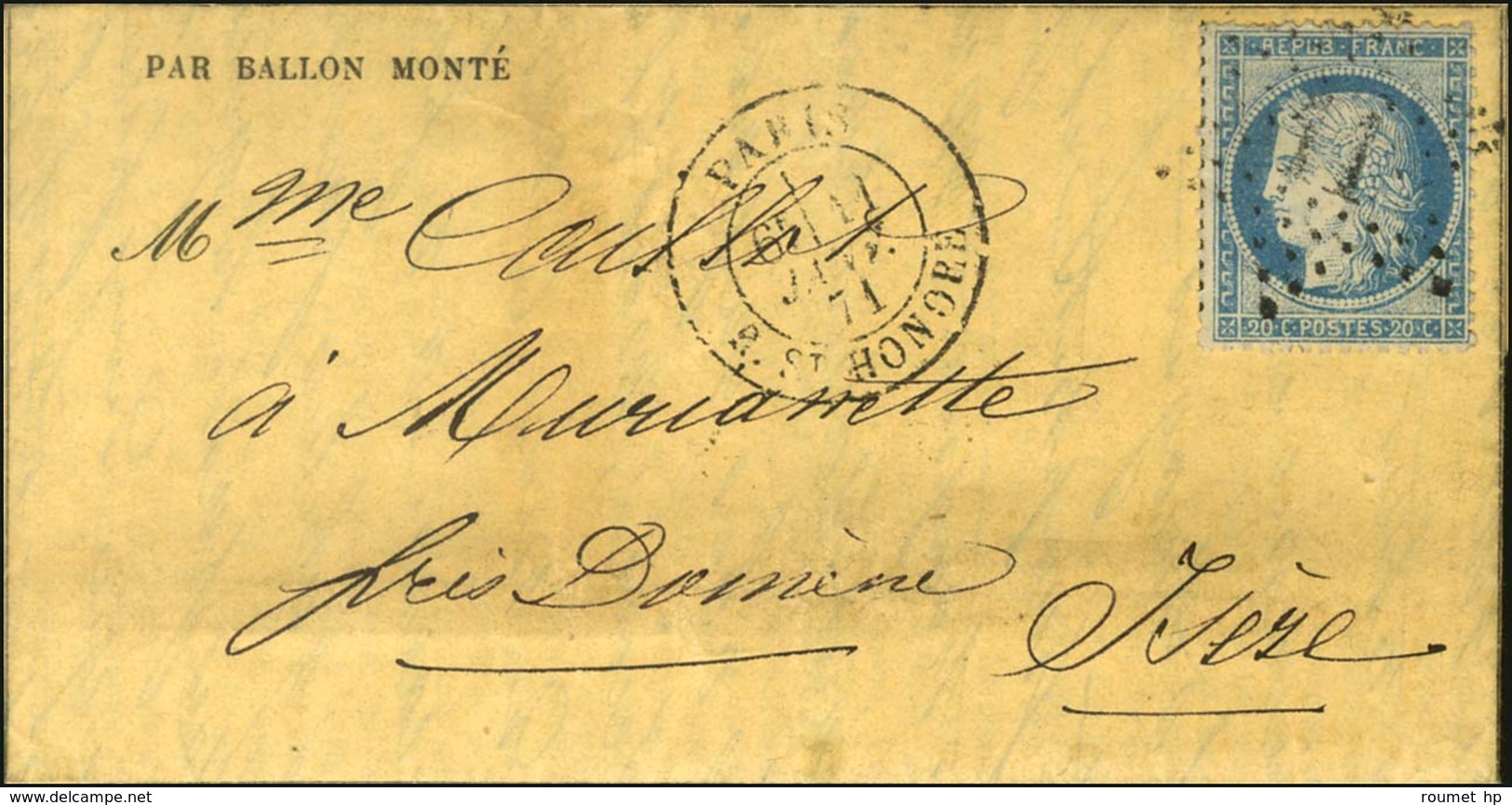 Etoile 11 / N° 37 Càd PARIS / R. ST HONORE 11 JANV. 71 Sur Gazette Des Absents N° 25 Pour Murianette Près Domène (Isère) - War 1870