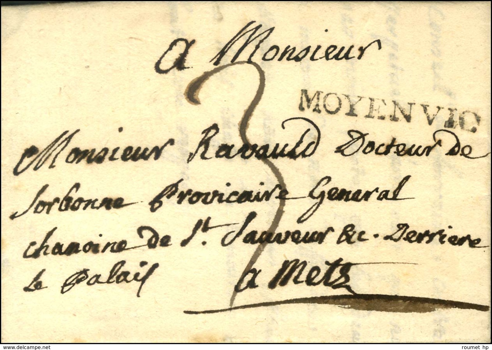 MOYENVIC (L N° 1) Sur Lettre Avec Texte Daté De Vic Le 29 Août 1751 Pour Metz. - SUP. - 1701-1800: Vorläufer XVIII
