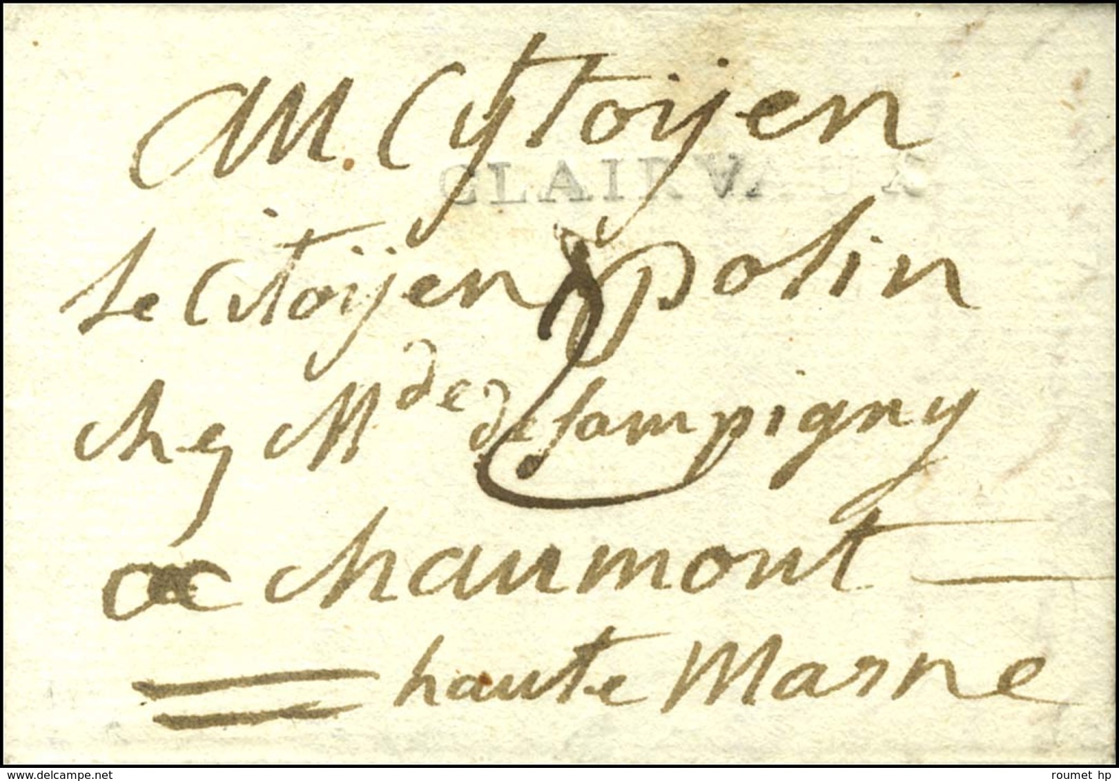 CLAIRVAUX (réutilisation De La Marque Postale Du 18e) Sur Lettre Avec Texte Daté 1800. - TB. - R. - 1801-1848: Vorläufer XIX