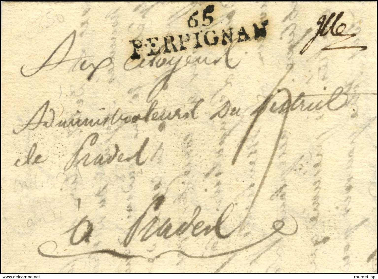 '' Ille '' + 65 / PERPIGNAN Sur Lettre Avec Texte Daté à Ille Le 2 Pluviose An 2 Pour Pradel. Rare Association. - TB / S - 1801-1848: Précurseurs XIX